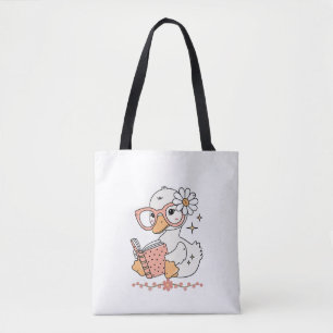 Bolsa Tote Design de desenho animado de um patinho fofo kawai