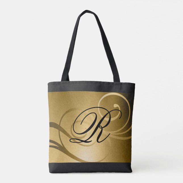 Bolsa Tote Design de espiral do Ombre Dourado com Monograma (Verso)