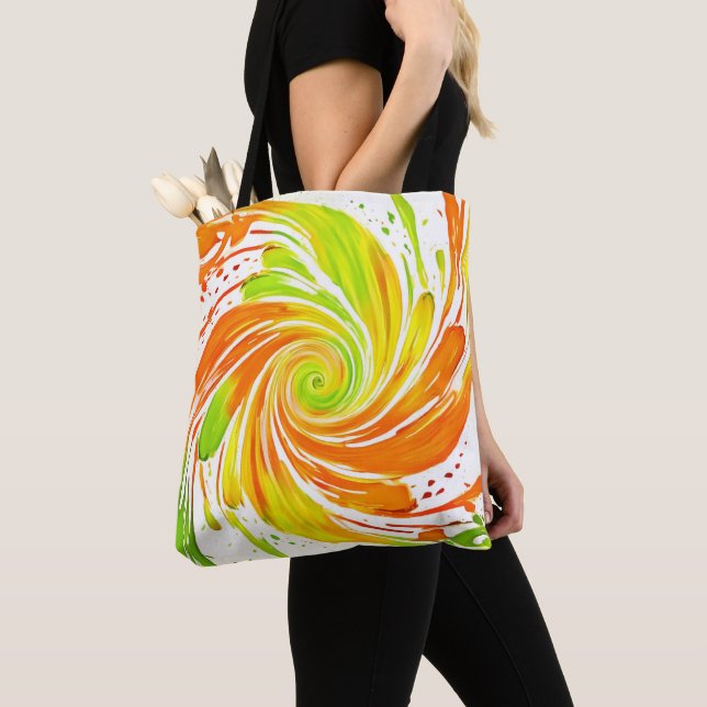 Bolsa Tote Design de espiral verde e laranja (Close Up)