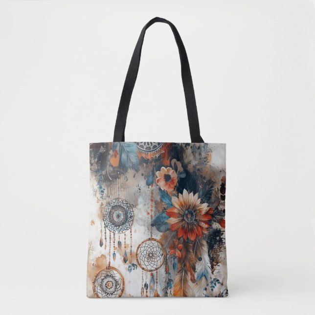 Bolsa Tote Design de estilo Boho com caçadores de sonhos (Frente)