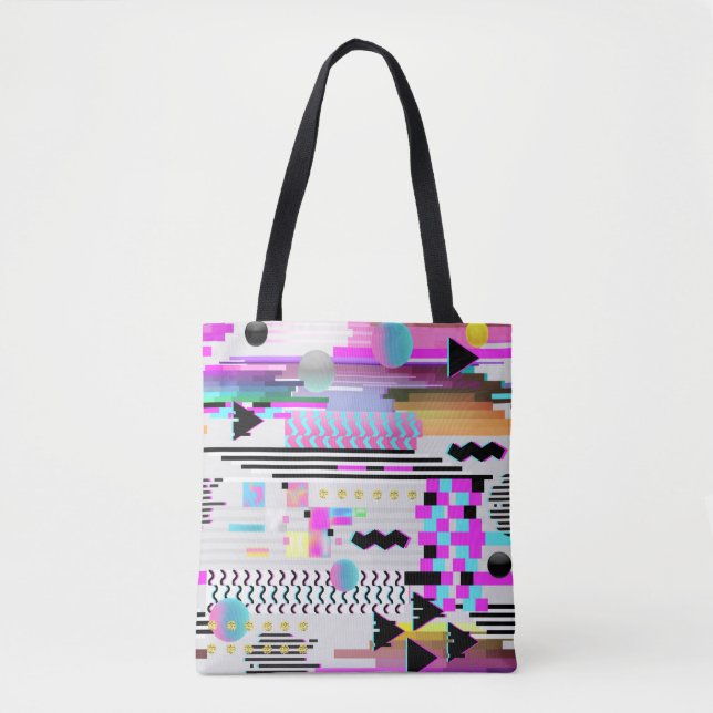 Bolsa Tote Design de falha de padrão perfeito. Cyberpunk Digi (Frente)