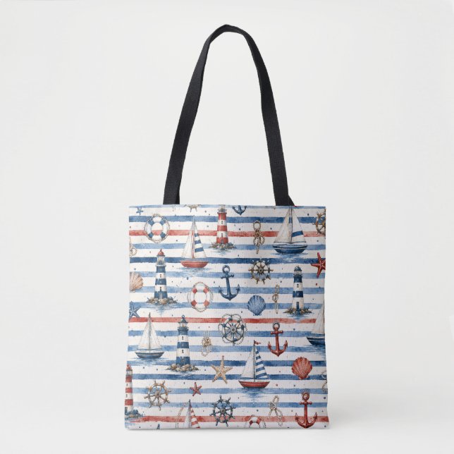 Bolsa Tote Design de Farol de Barca de Âncora na Praia (Frente)