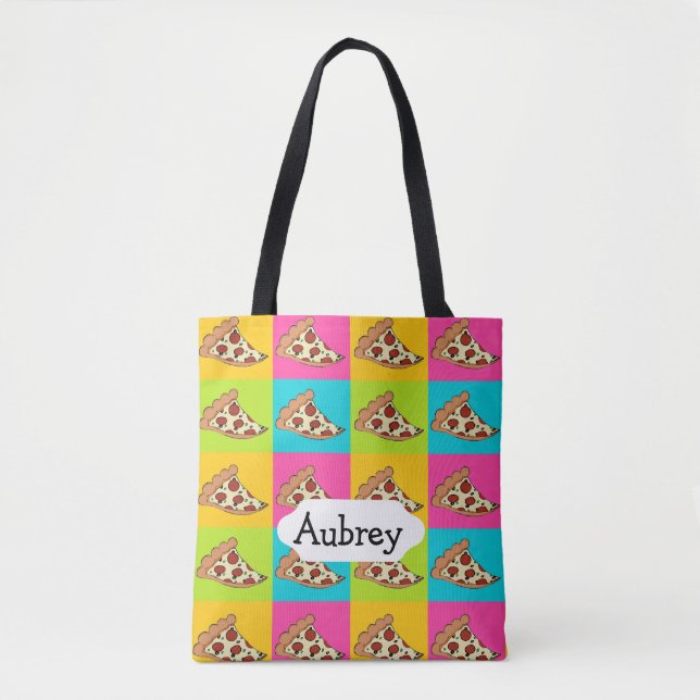 Bolsa Tote Design de fatias de pizza ladrilhada (Frente)