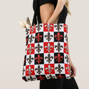 Bolsa Tote Design de Fleur-de-lis, branco-preto-vermelho