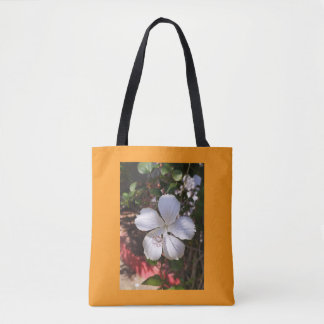 Bolsa Tote design de flor de hibisco natural branco