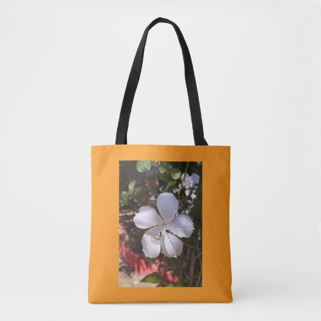 Bolsa Tote design de flor de hibisco natural branco (Frente)