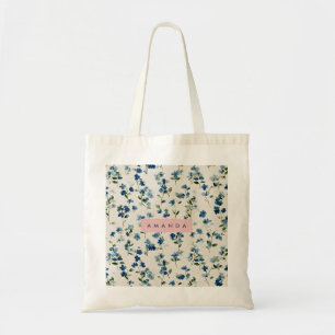 Bolsa Tote Design de flor selvagem azul-legante personalizado