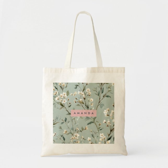 Bolsa Tote Design de Flor Verde Pastel Macio Personalizado (Frente)