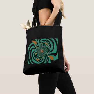 Bolsa Tote Design de Fractal Preto e Azul Moderno