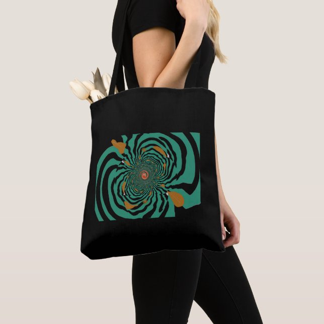 Bolsa Tote Design de Fractal Preto e Azul Moderno (Close Up)