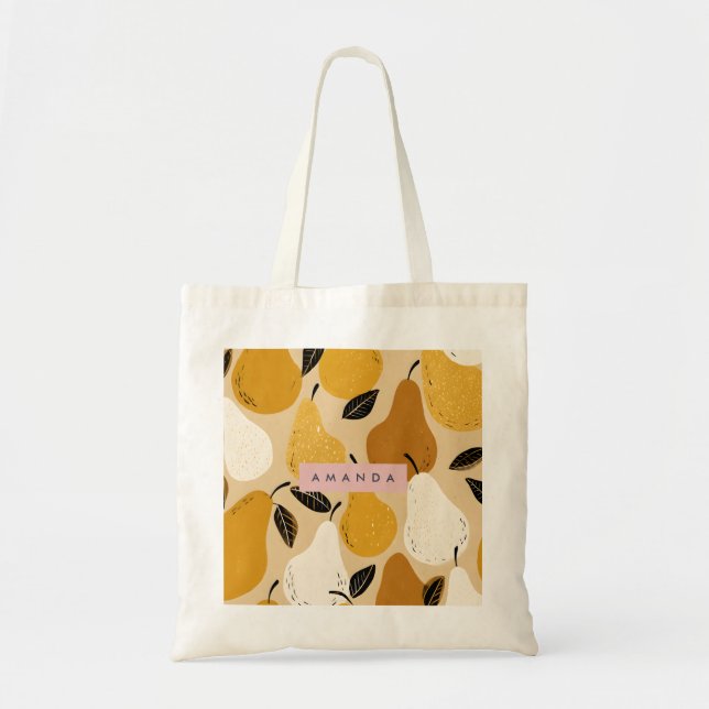 Bolsa Tote Design de Fruta Pera de Outono Personalizado (Frente)