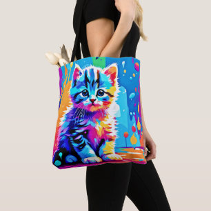 Bolsa Tote Design de Gatinho Colorido