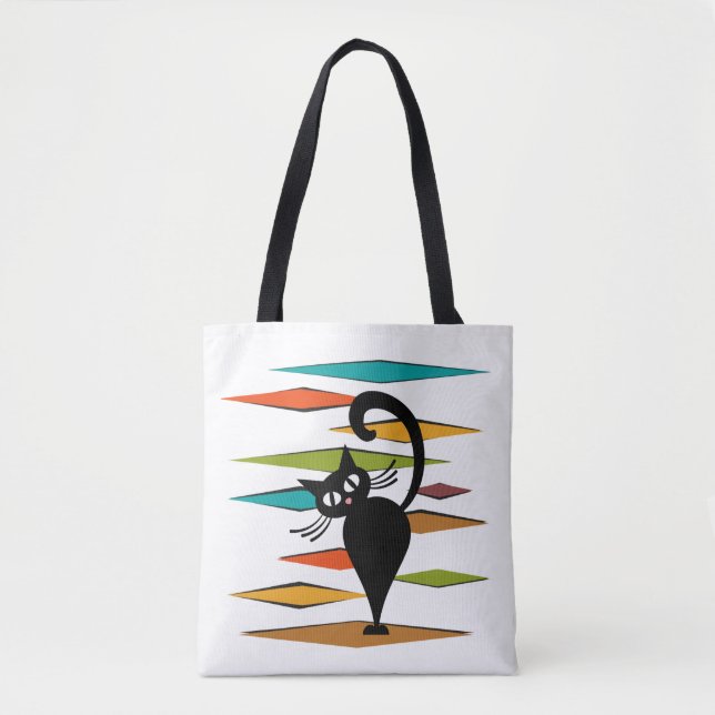 Bolsa Tote design de gato preto meio século (Frente)