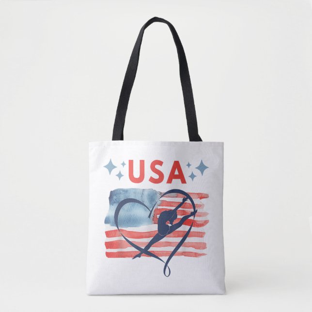 Bolsa Tote Design de ginástica Patriótica Americana (Frente)