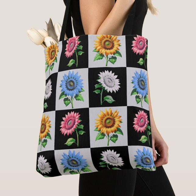 Bolsa Tote Design de girassol multicolorido com controlo (Criador carregado)