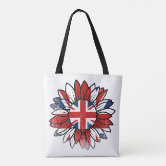 Bolsa Tote Design de girassol vintage com a bandeira britânic