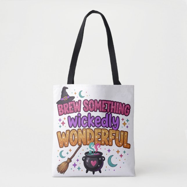 Bolsa Tote Design de Halloween com Brilho Fofo (Frente)
