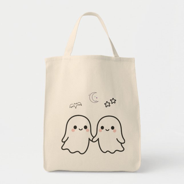 Bolsa Tote Design de Halloween do Casal Fantasma (Frente)