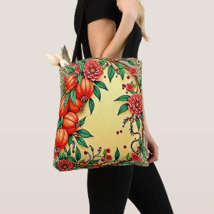 Bolsa Tote Design de Ilustração Floral de Queda Festiva