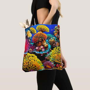 Bolsa Tote Design de Jardim Tropical de Coral Vibrante