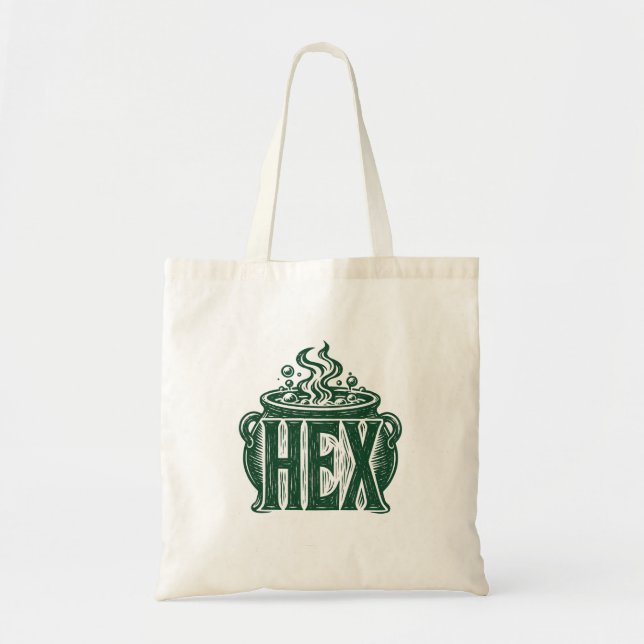 Bolsa Tote Design de Linocut Hex Cauldron Halloween (Frente)