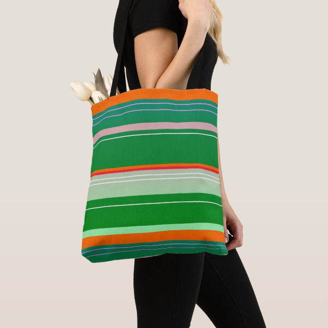Bolsa Tote Design de listração verde-natalina (Close Up)