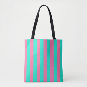 Bolsa Tote Design de Listras Verde Menta Rosa