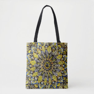 Bolsa Tote Design de Mandala Desenhada à Mão em Verde Amarelo