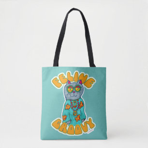 Bolsa Tote Design de Marcador de Gato Hippie Groovy Felino
