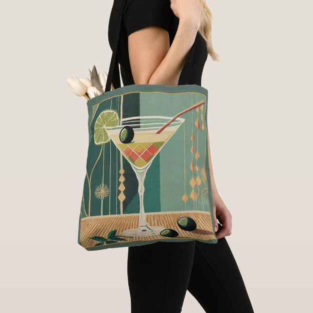 Bolsa Tote Design de Meio século Martini de Hora do Cocktail (Close Up)