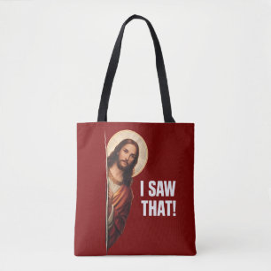 Bolsa Tote Design de meme cristão engraçado de Jesus "Eu Vi I