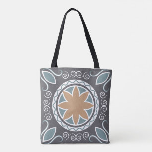 Bolsa Tote Design de Moda Azul e Cinza Padrão do Azulejo Eleg