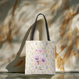 Bolsa Tote Design de Monograma Floral Artístico Ivy - I