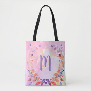 Bolsa Tote Design de Monograma Floral na moda cor-de-rosa