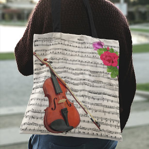 Bolsa Tote Design de Música da Folha de Vintagem de Violino e