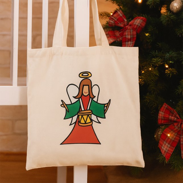 Bolsa Tote Design de Música Natal Angel Drummer Holider (Criador carregado)