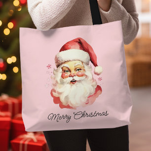 Bolsa Tote Design de Natal Rosa do Papai Noel Vintage