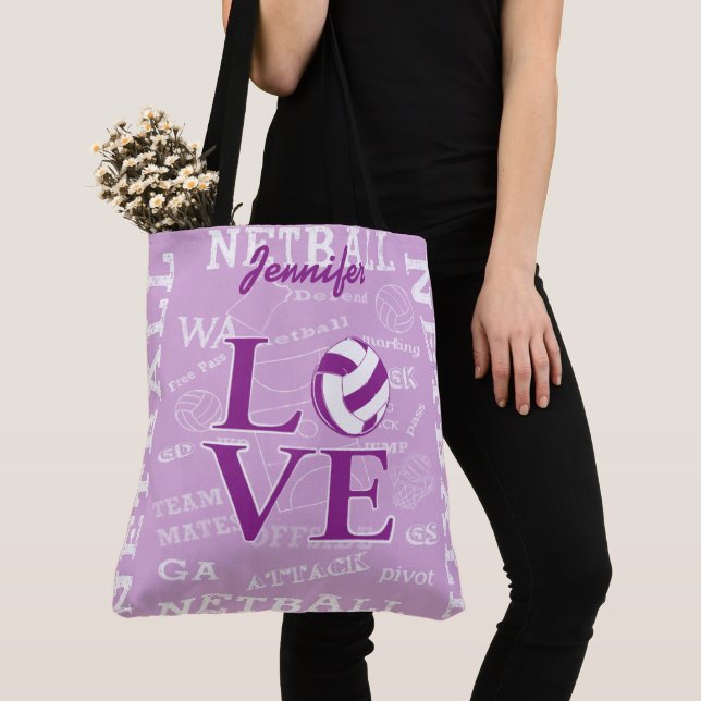 Bolsa Tote Design de netball de amor personalizado (Close Up)