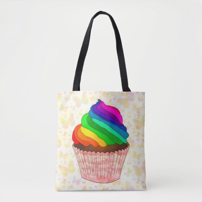 Bolsa Tote Design de Orgulho de Cupcake Arco-íris Personalizá (Frente)