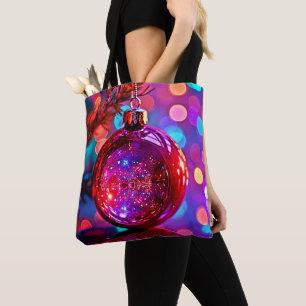 Bolsa Tote Design de Ornamento de Natal Neon Vibrante