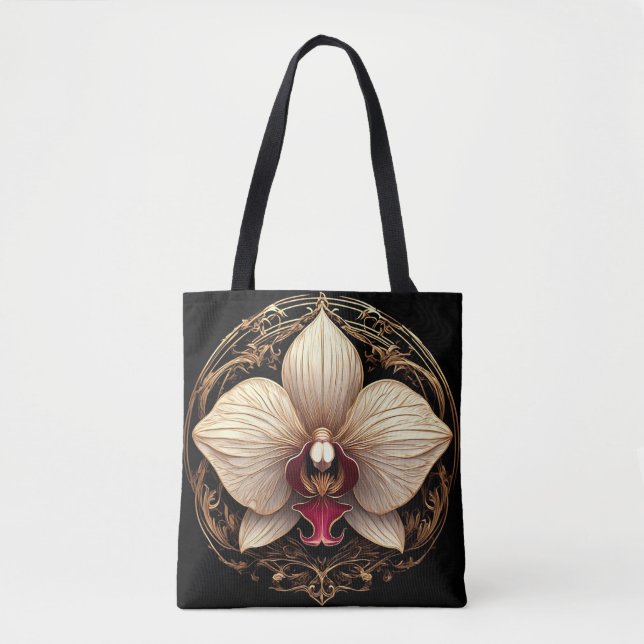 Bolsa Tote Design de Orquídea Dourada Elegante (Frente)