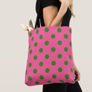 Bolsa Tote Design de padrão Bolinhas verde no cor-de-rosa