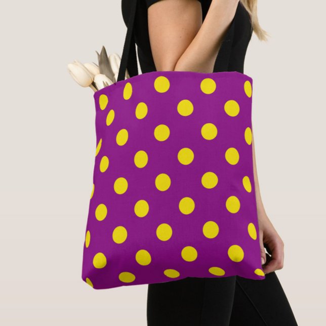 Bolsa Tote Design de Padrão de Bolinhas Amarelo em Roxo (Criador carregado)