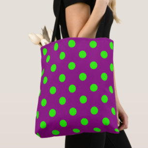Bolsa Tote Design de Padrão de Bolinhas Roxo no Verde