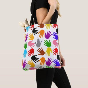 Bolsa Tote Design de padrão de impressão de mão colorida bran