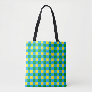 Bolsa Tote Design de Padrão de Xadrez de Verificação Amarelo