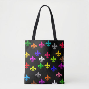 Bolsa Tote Design de padrão Fleur-de-lis multicolorido preto