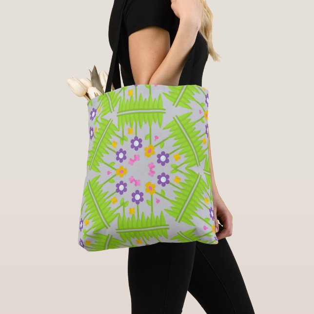 Bolsa Tote design de padrão floral contínuo caleidoscópio (Close Up)