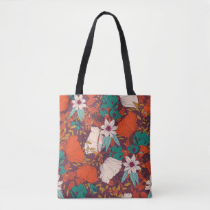 Bolsa Tote Design de padrão sem costura com flores desenhadas