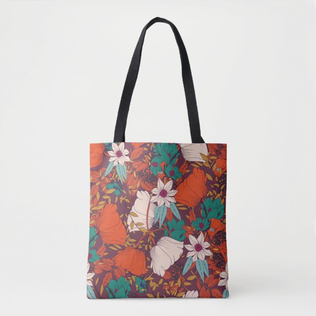 Bolsa Tote Design de padrão sem costura com flores desenhadas (Frente)